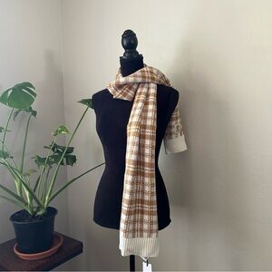 Brown and White Neutral Plaid Knit Scarf